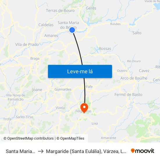 Santa Maria do Bouro to Margaride (Santa Eulália), Várzea, Lagares, Varziela e Moure map