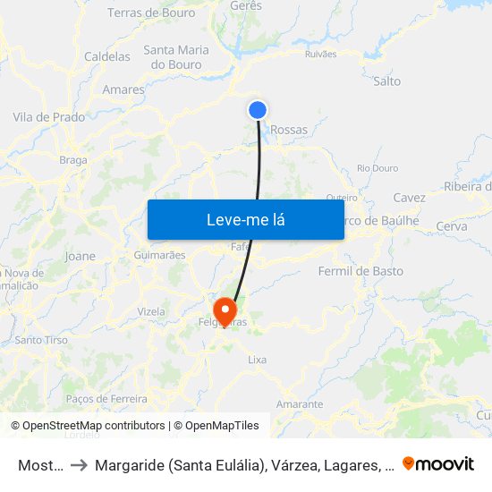 Mosteiro to Margaride (Santa Eulália), Várzea, Lagares, Varziela e Moure map