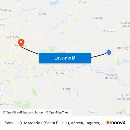Samões to Margaride (Santa Eulália), Várzea, Lagares, Varziela e Moure map