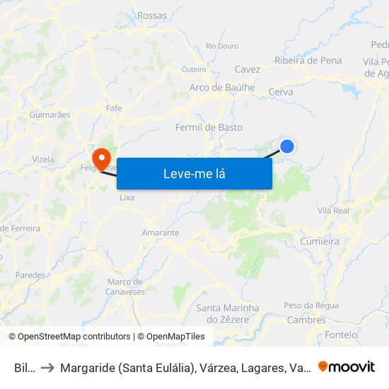 Bilhó to Margaride (Santa Eulália), Várzea, Lagares, Varziela e Moure map
