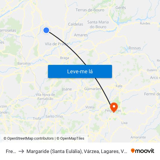 Freiriz to Margaride (Santa Eulália), Várzea, Lagares, Varziela e Moure map