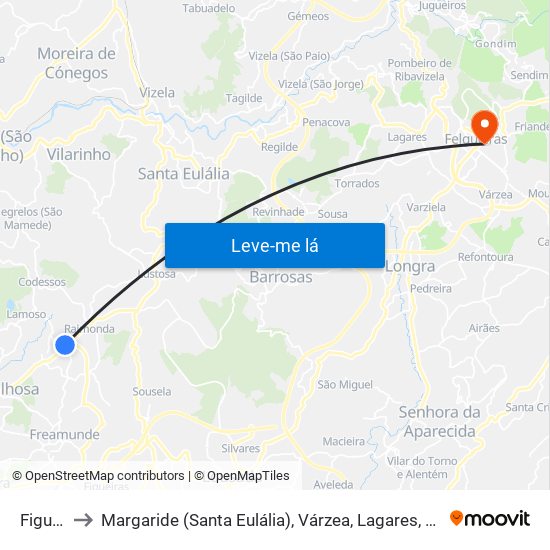 Figueiró to Margaride (Santa Eulália), Várzea, Lagares, Varziela e Moure map