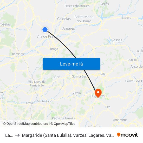 Lage to Margaride (Santa Eulália), Várzea, Lagares, Varziela e Moure map