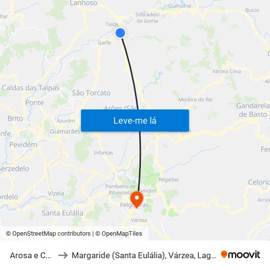 Arosa e Castelões to Margaride (Santa Eulália), Várzea, Lagares, Varziela e Moure map