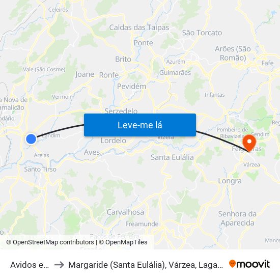 Avidos e Lagoa to Margaride (Santa Eulália), Várzea, Lagares, Varziela e Moure map