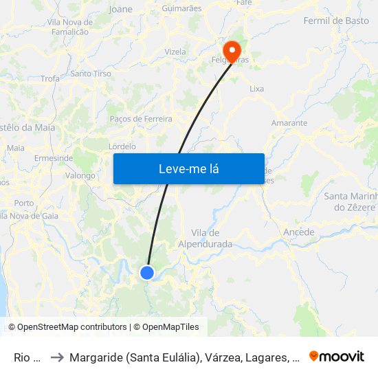 Rio Mau to Margaride (Santa Eulália), Várzea, Lagares, Varziela e Moure map