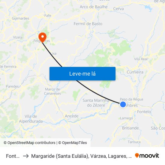Fontelas to Margaride (Santa Eulália), Várzea, Lagares, Varziela e Moure map
