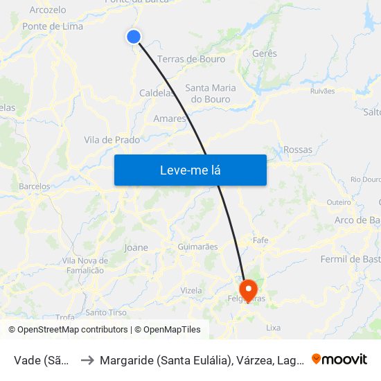 Vade (São Pedro) to Margaride (Santa Eulália), Várzea, Lagares, Varziela e Moure map