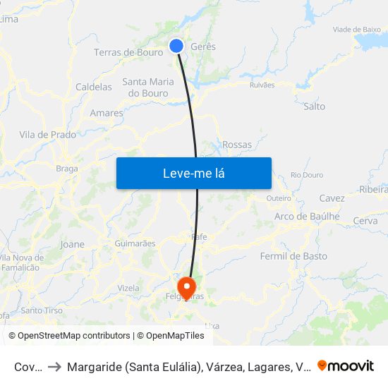 Covide to Margaride (Santa Eulália), Várzea, Lagares, Varziela e Moure map