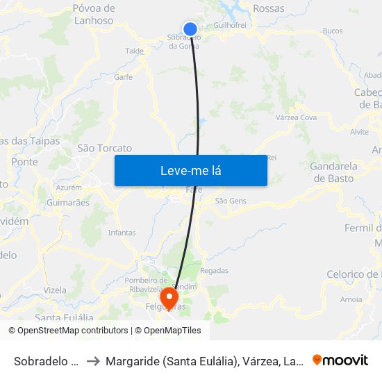 Sobradelo da Goma to Margaride (Santa Eulália), Várzea, Lagares, Varziela e Moure map