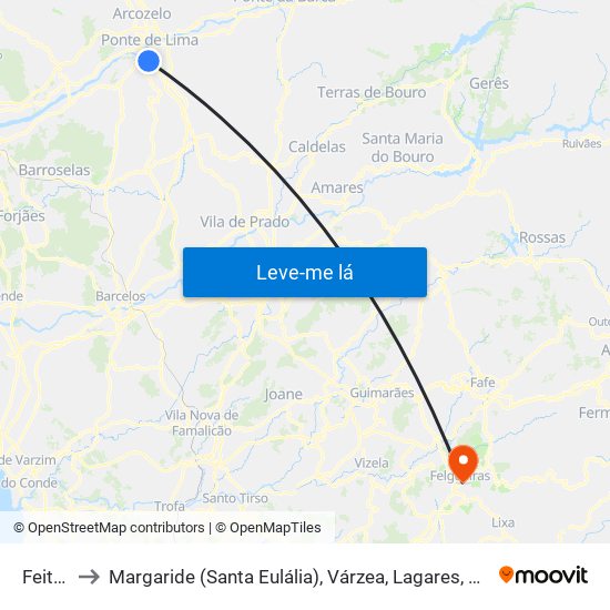 Feitosa to Margaride (Santa Eulália), Várzea, Lagares, Varziela e Moure map