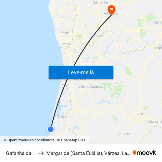 Gafanha da Boa Hora to Margaride (Santa Eulália), Várzea, Lagares, Varziela e Moure map