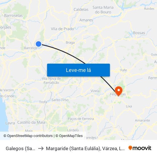 Galegos (Santa Maria) to Margaride (Santa Eulália), Várzea, Lagares, Varziela e Moure map