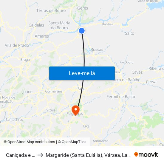 Caniçada e Soengas to Margaride (Santa Eulália), Várzea, Lagares, Varziela e Moure map