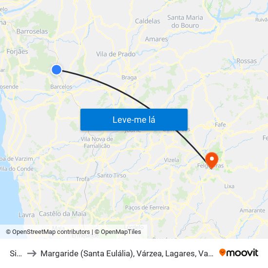 Silva to Margaride (Santa Eulália), Várzea, Lagares, Varziela e Moure map