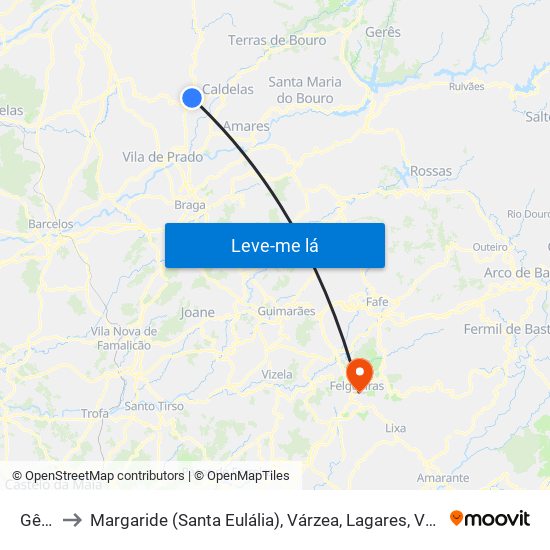 Gême to Margaride (Santa Eulália), Várzea, Lagares, Varziela e Moure map