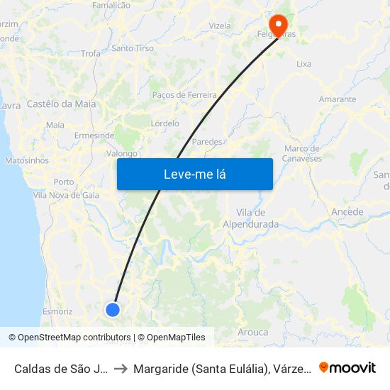 Caldas de São Jorge e Pigeiros to Margaride (Santa Eulália), Várzea, Lagares, Varziela e Moure map