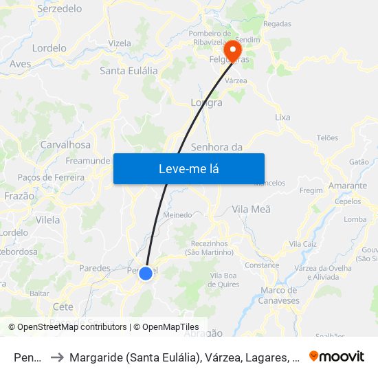 Penafiel to Margaride (Santa Eulália), Várzea, Lagares, Varziela e Moure map