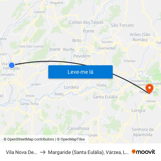 Vila Nova De Famalicão to Margaride (Santa Eulália), Várzea, Lagares, Varziela e Moure map