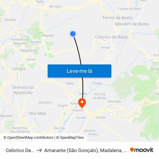 Celorico De Basto to Amarante (São Gonçalo), Madalena, Cepelos e Gatão map