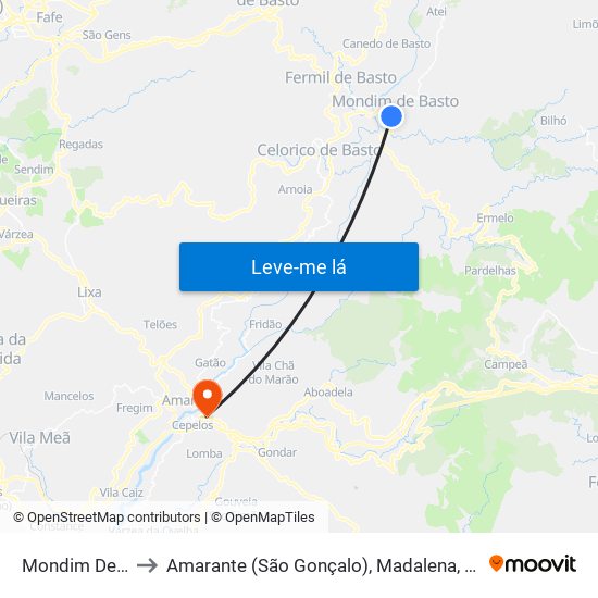 Mondim De Basto to Amarante (São Gonçalo), Madalena, Cepelos e Gatão map