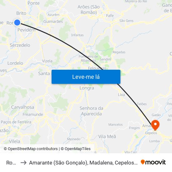 Ronfe to Amarante (São Gonçalo), Madalena, Cepelos e Gatão map