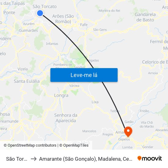 São Torcato to Amarante (São Gonçalo), Madalena, Cepelos e Gatão map