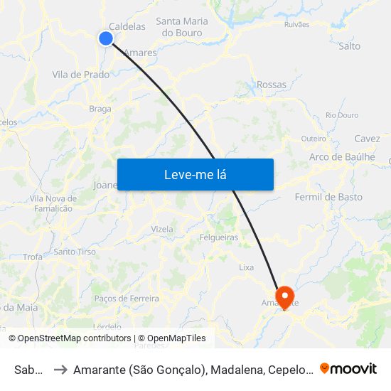 Sabariz to Amarante (São Gonçalo), Madalena, Cepelos e Gatão map