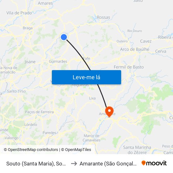 Souto (Santa Maria), Souto (São Salvador) e Gondomar to Amarante (São Gonçalo), Madalena, Cepelos e Gatão map