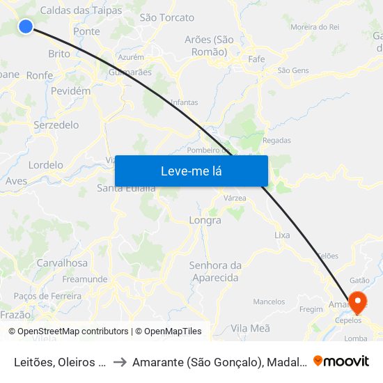 Leitões, Oleiros e Figueiredo to Amarante (São Gonçalo), Madalena, Cepelos e Gatão map