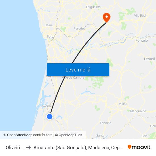 Oliveirinha to Amarante (São Gonçalo), Madalena, Cepelos e Gatão map