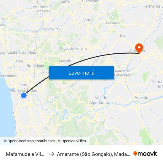 Mafamude e Vilar do Paraíso to Amarante (São Gonçalo), Madalena, Cepelos e Gatão map