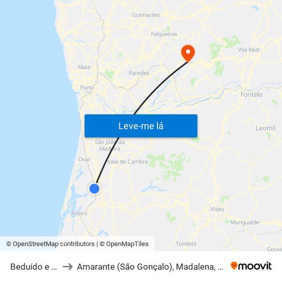 Beduído e Veiros to Amarante (São Gonçalo), Madalena, Cepelos e Gatão map