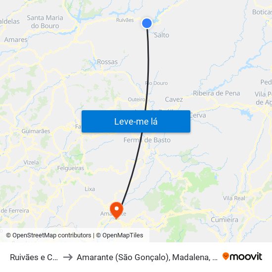 Ruivães e Campos to Amarante (São Gonçalo), Madalena, Cepelos e Gatão map