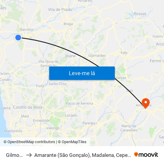 Gilmonde to Amarante (São Gonçalo), Madalena, Cepelos e Gatão map