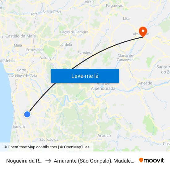 Nogueira da Regedoura to Amarante (São Gonçalo), Madalena, Cepelos e Gatão map