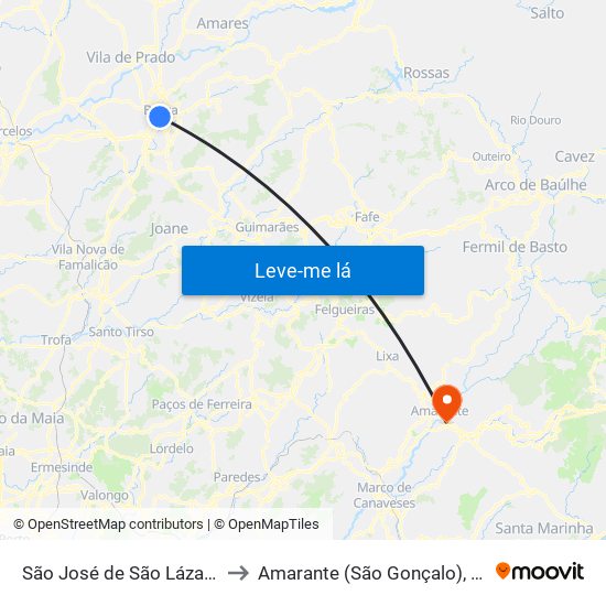 São José de São Lázaro e São João do Souto to Amarante (São Gonçalo), Madalena, Cepelos e Gatão map