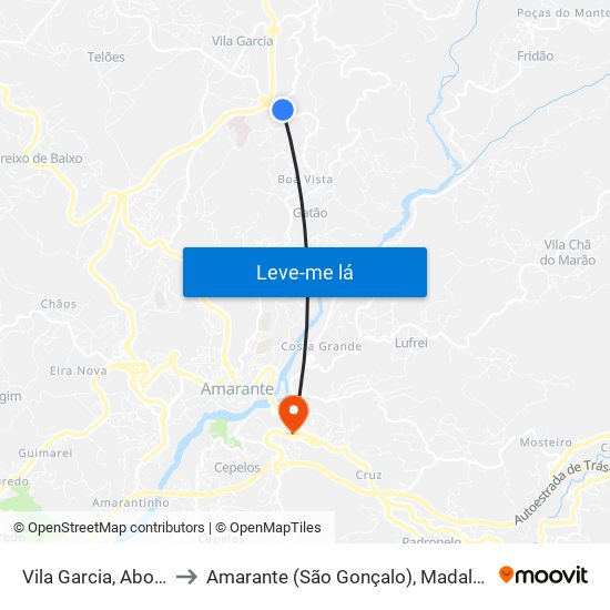Vila Garcia, Aboim e Chapa to Amarante (São Gonçalo), Madalena, Cepelos e Gatão map