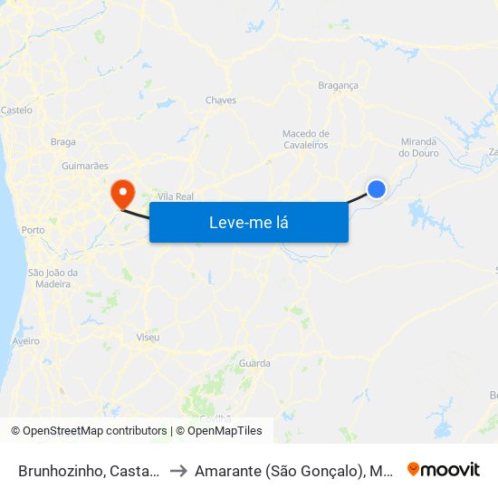 Brunhozinho, Castanheira e Sanhoane to Amarante (São Gonçalo), Madalena, Cepelos e Gatão map