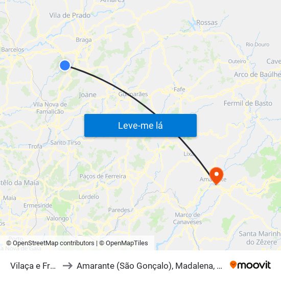 Vilaça e Fradelos to Amarante (São Gonçalo), Madalena, Cepelos e Gatão map
