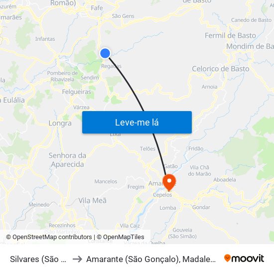 Silvares (São Martinho) to Amarante (São Gonçalo), Madalena, Cepelos e Gatão map