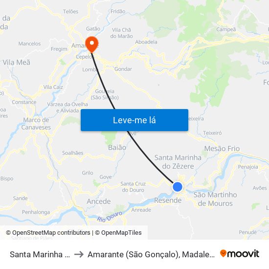 Santa Marinha do Zêzere to Amarante (São Gonçalo), Madalena, Cepelos e Gatão map