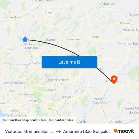 Viatodos, Grimancelos, Minhotães e Monte de Fralães to Amarante (São Gonçalo), Madalena, Cepelos e Gatão map