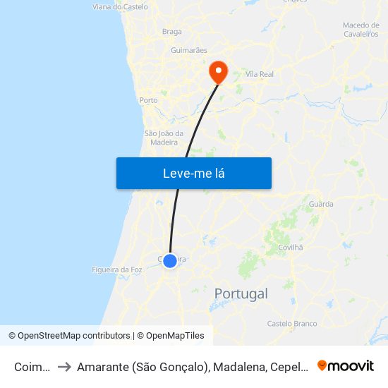 Coimbra to Amarante (São Gonçalo), Madalena, Cepelos e Gatão map