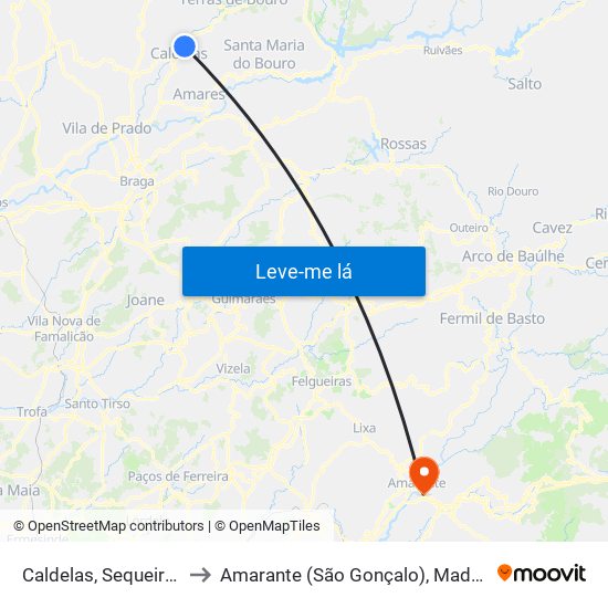 Caldelas, Sequeiros e Paranhos to Amarante (São Gonçalo), Madalena, Cepelos e Gatão map