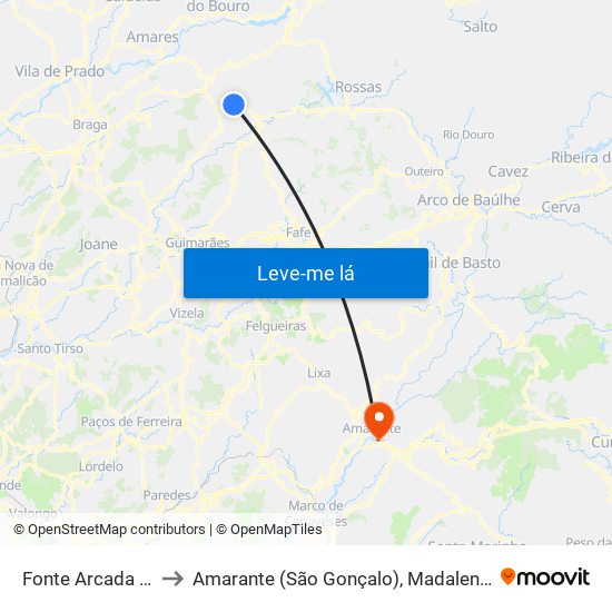 Fonte Arcada e Oliveira to Amarante (São Gonçalo), Madalena, Cepelos e Gatão map