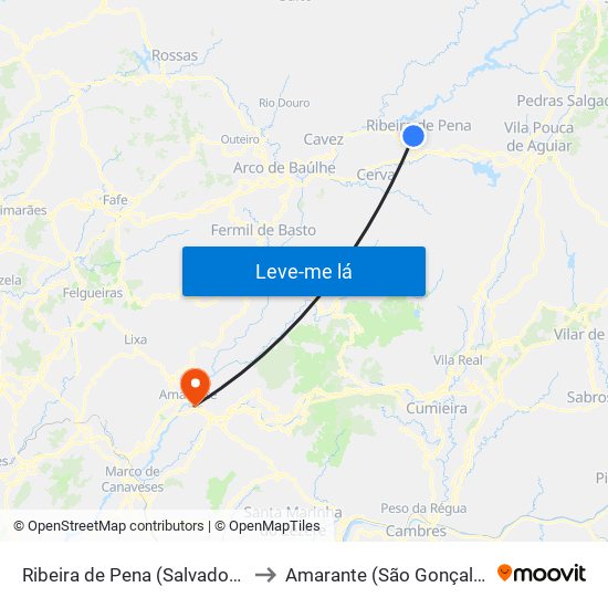 Ribeira de Pena (Salvador) e Santo Aleixo de Além-Tâmega to Amarante (São Gonçalo), Madalena, Cepelos e Gatão map