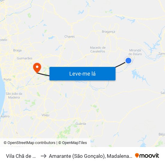 Vila Chã de Braciosa to Amarante (São Gonçalo), Madalena, Cepelos e Gatão map