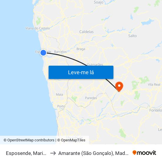 Esposende, Marinhas e Gandra to Amarante (São Gonçalo), Madalena, Cepelos e Gatão map