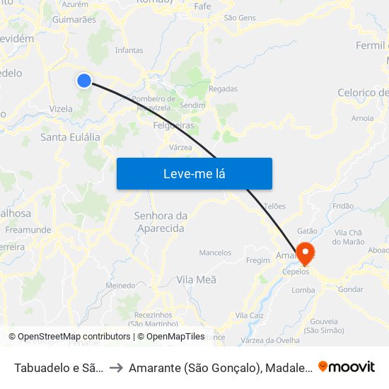 Tabuadelo e São Faustino to Amarante (São Gonçalo), Madalena, Cepelos e Gatão map